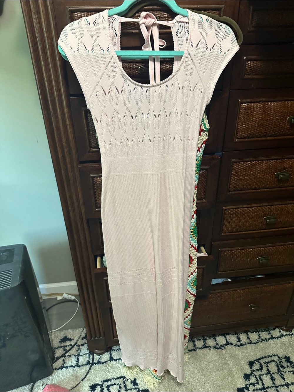 Free People Light Pink Knit Maxi Dress with Tie-Back